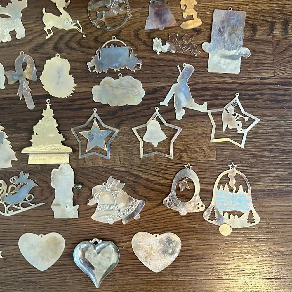 Lot of 42 vintage gold brass engraved Christmas‎ tree ornaments